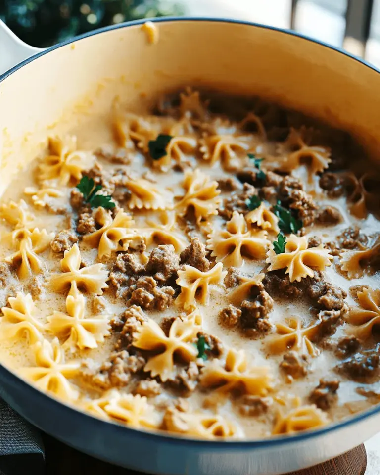 Cheesy Beef And Bowtie Pasta In Garlic Butter