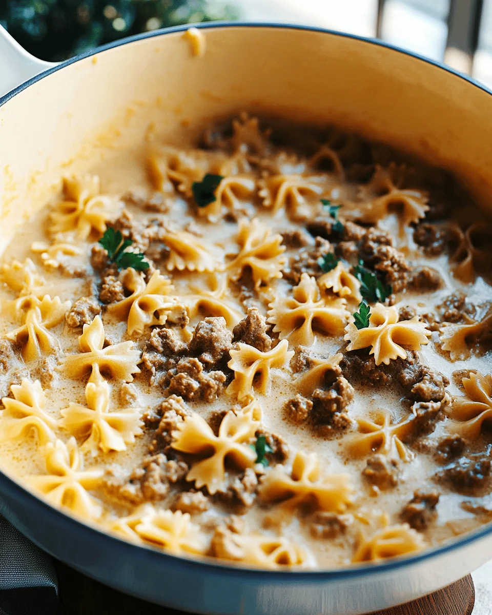 Cheesy Beef And Bowtie Pasta In Garlic Butter