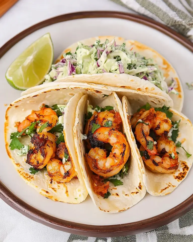 Cilantro Lime Shrimp Tacos with Creamy Slaw