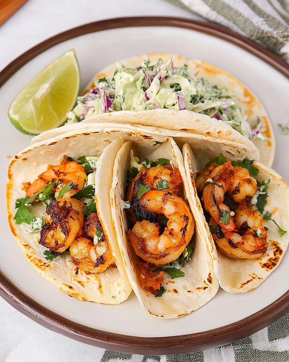 Cilantro Lime Shrimp Tacos with Creamy Slaw