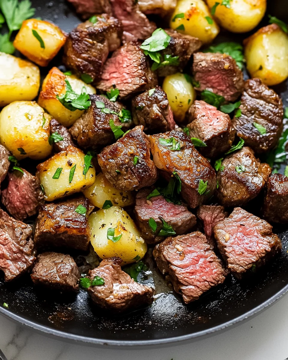 Creamy Garlic Butter Steak Bites and Potatoes Creamy