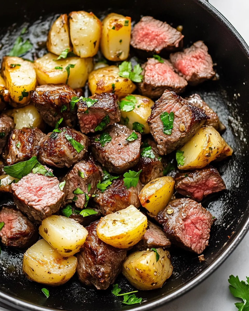 Creamy Garlic Butter Steak Bites and Potatoes Creamy