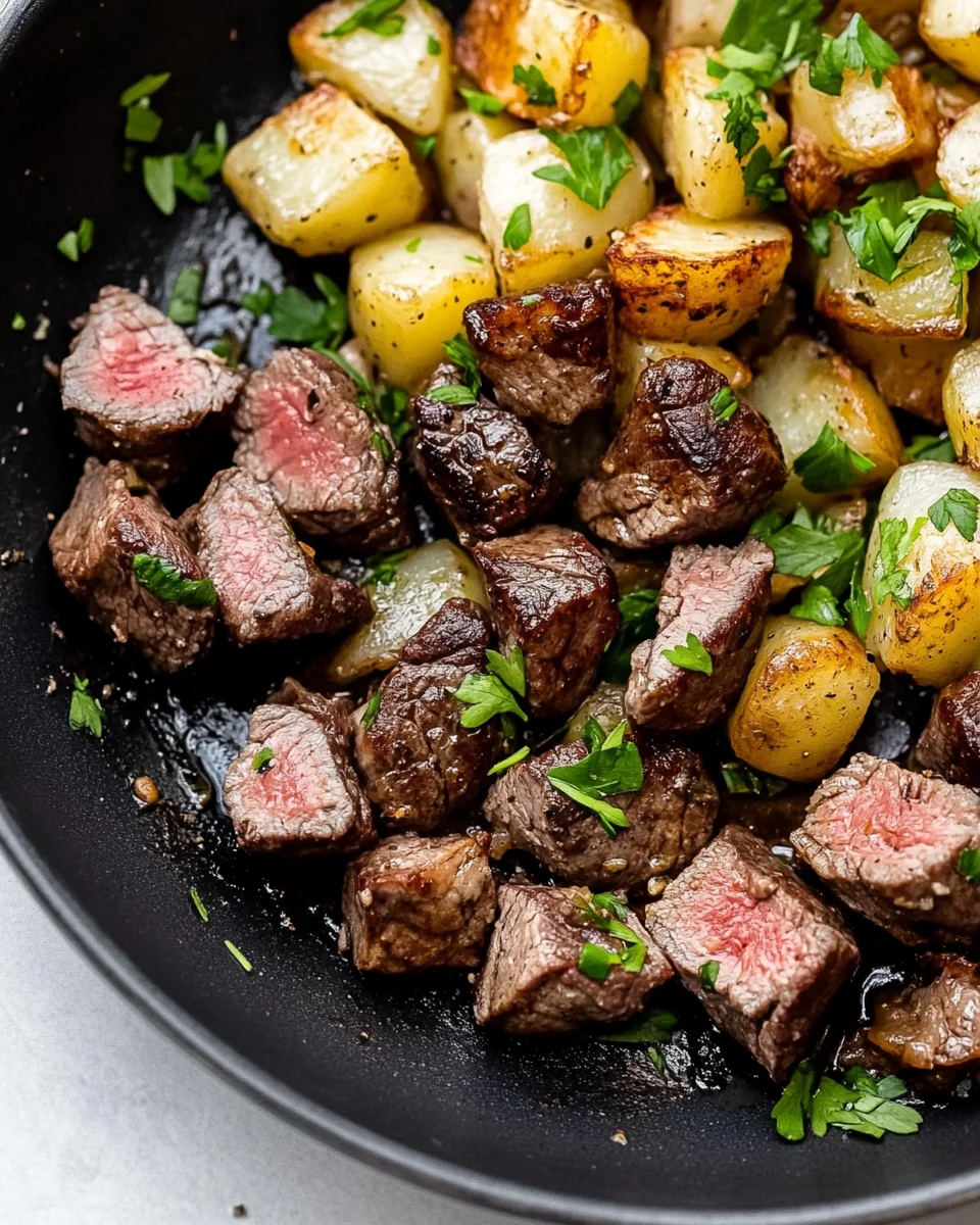 Creamy Garlic Butter Steak Bites and Potatoes Creamy