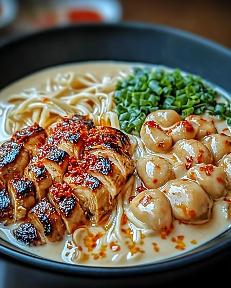 Fiery Chicken Ramen with Creamy Garlic Sauce