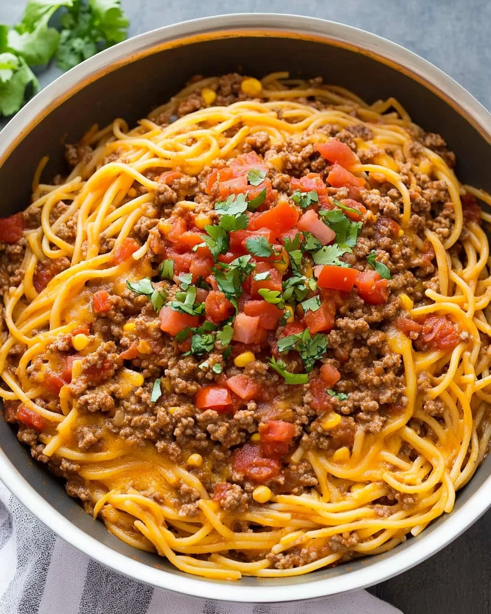 One Pot Taco Spaghetti
