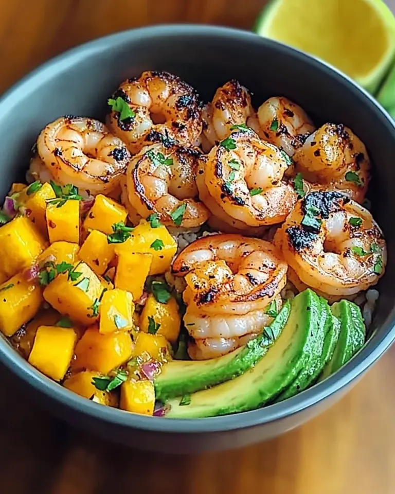 Shrimp and Avocado Bowls with Mango Salsa & Lime-Chili Sauce