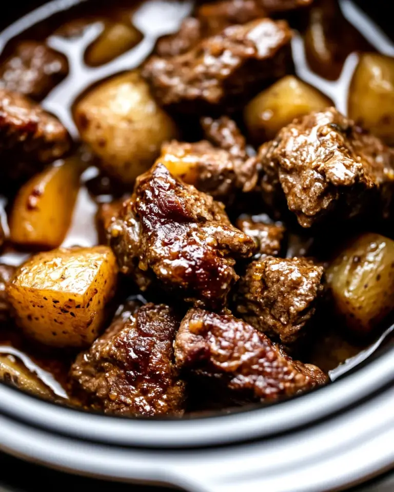 Slow Cooker Garlic Butter Beef Bites & Potatoes