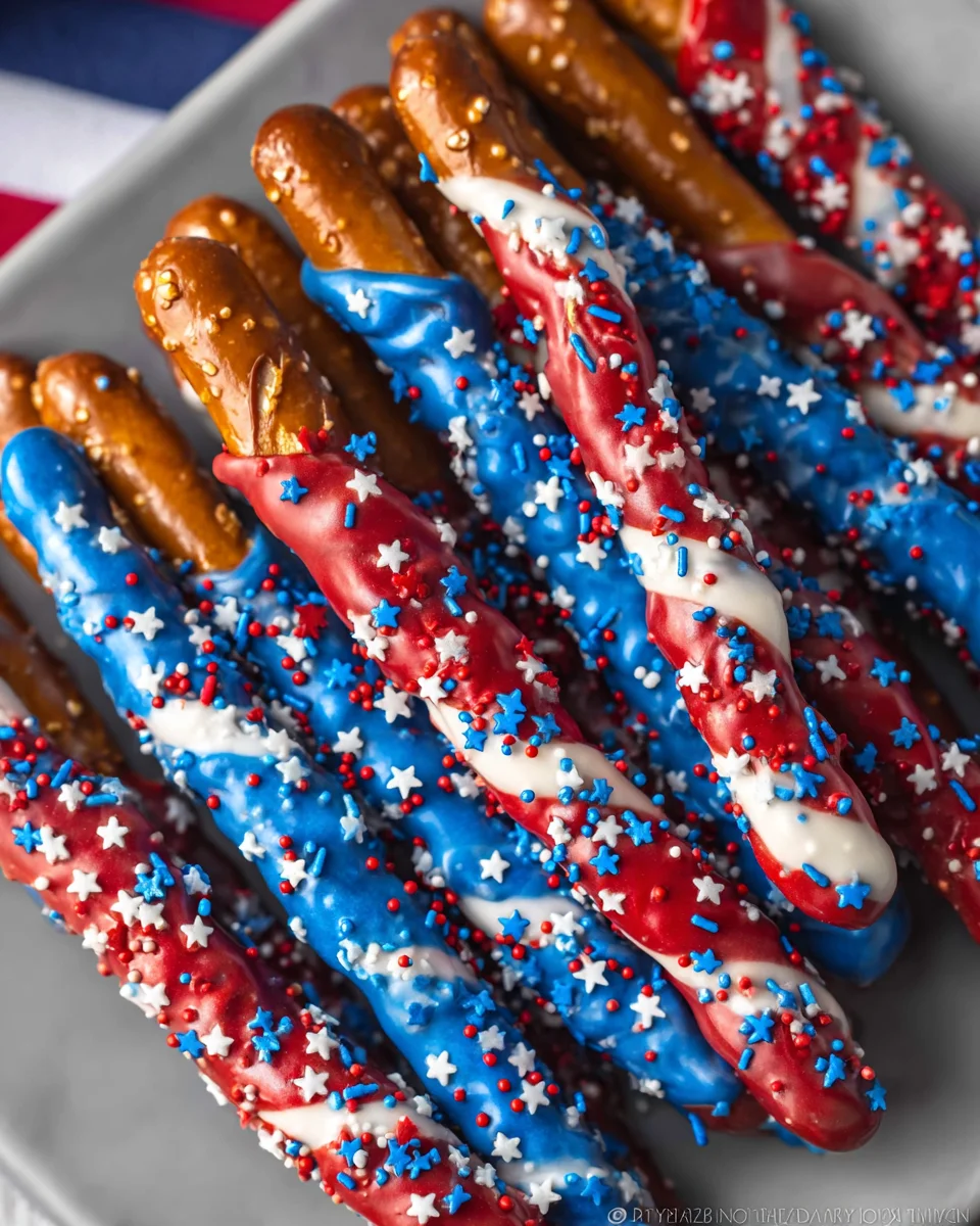 4th of July Chocolate Covered Pretzel Rods