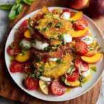 Corn Fritter Caprese with Peaches and Tomatoes Corn Fritter Caprese with Peaches and Tomatoes