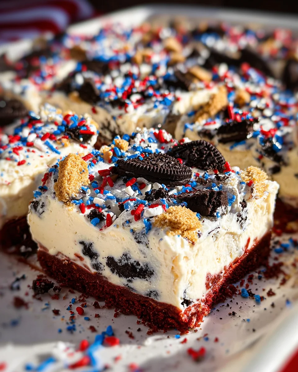 No Bake Fireworks Oreo Cheesecake bars No