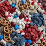 Red, white, and blue snack mix