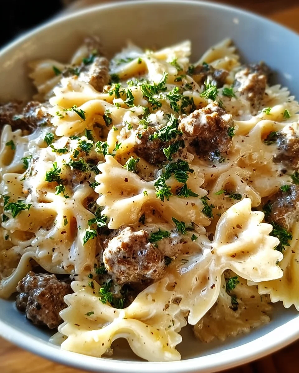 Beef and Bowtie Pasta with Alfredo Sauce 19 Beef