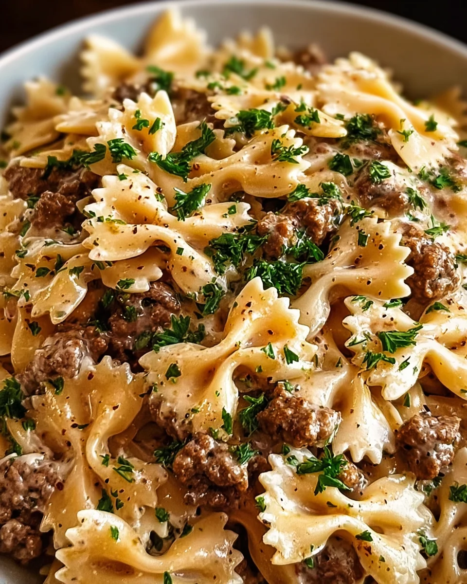 Beef and Bowtie Pasta with Alfredo Sauce 20 Beef