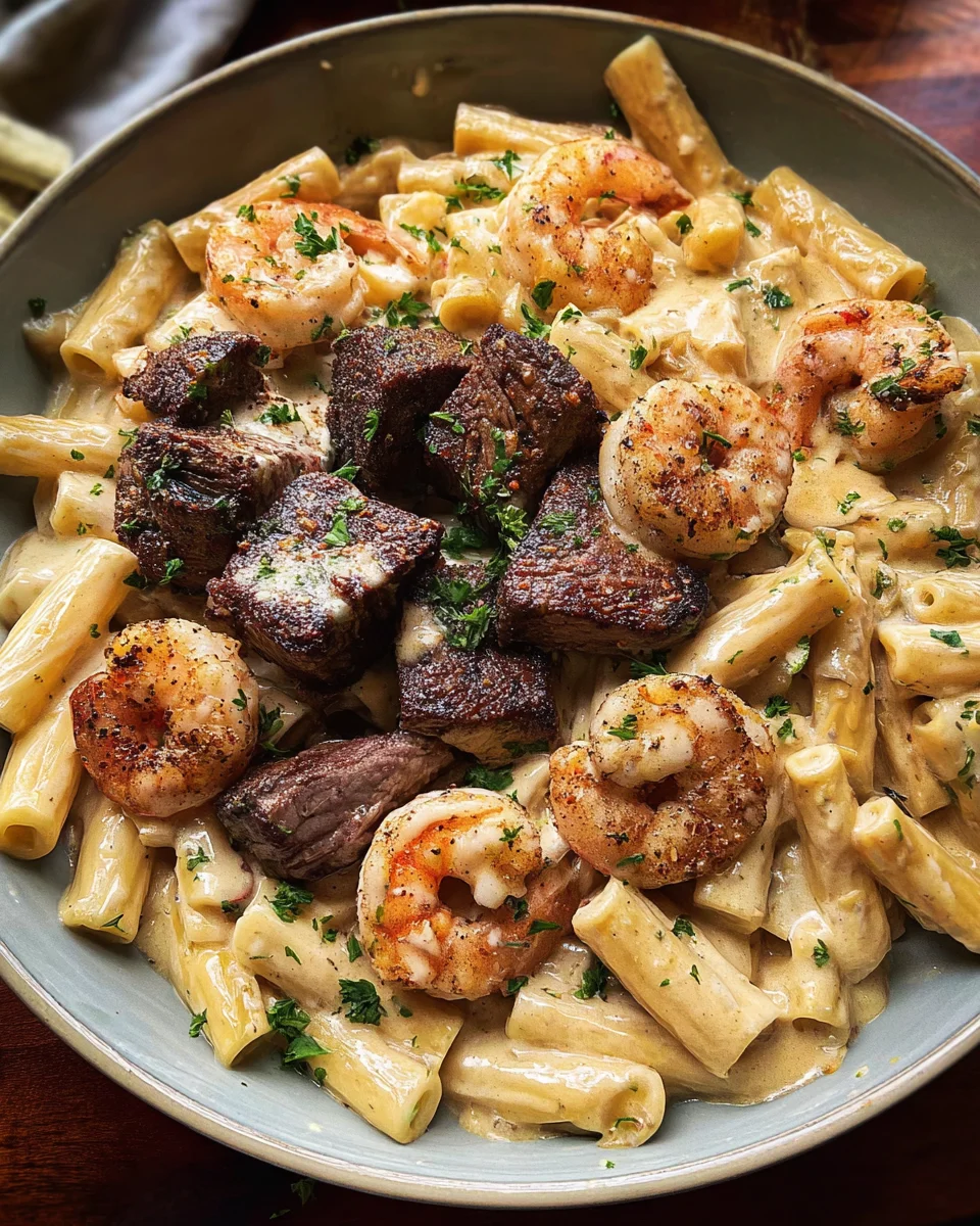 Blackened Steak and Shrimp Alfredo 19 Blackened