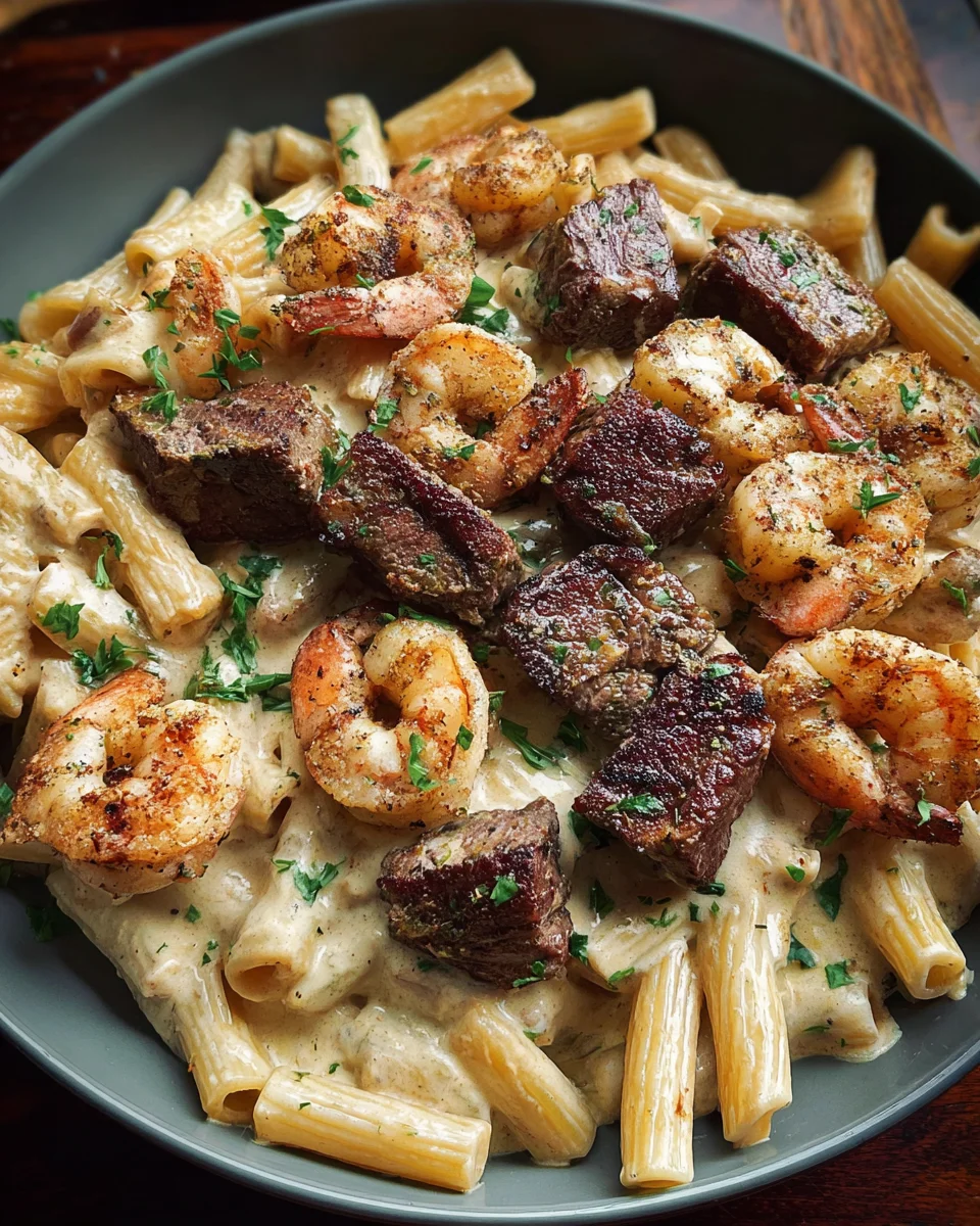 Blackened Steak and Shrimp Alfredo 20 Blackened