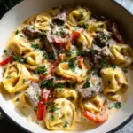 Cheesesteak Tortellini in Creamy Provolone Sauce