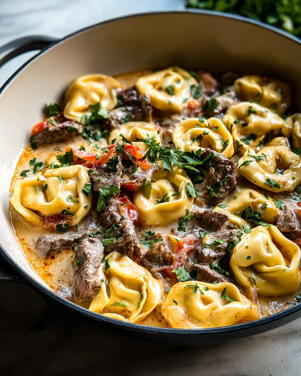 Cheesesteak Tortellini in Creamy Provolone Sauce 23 Cheesesteak