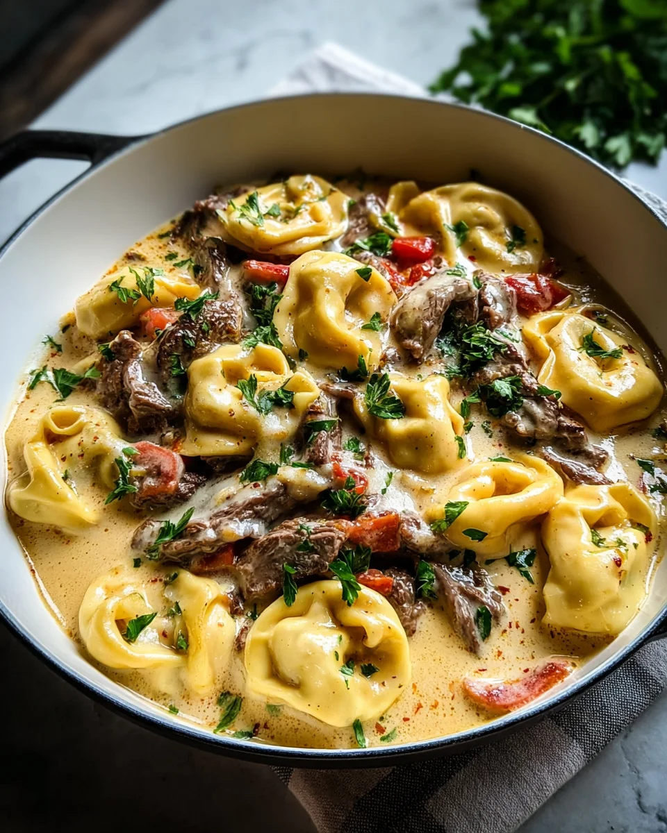 Cheesesteak Tortellini in Creamy Provolone Sauce 24 Cheesesteak
