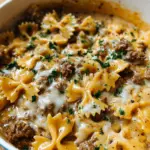 Cheesy Beef and Bowtie Pasta in Garlic Butter