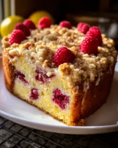 Easy Lemon Raspberry Cake with Crumb Topping