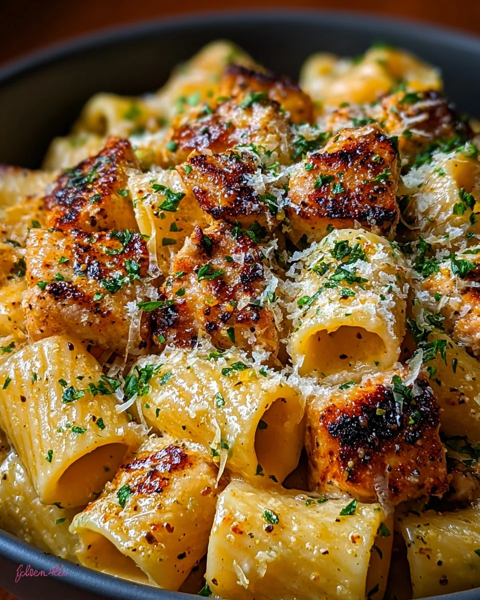 Garlic Butter Chicken with Rigatoni and Parmesan Garlic