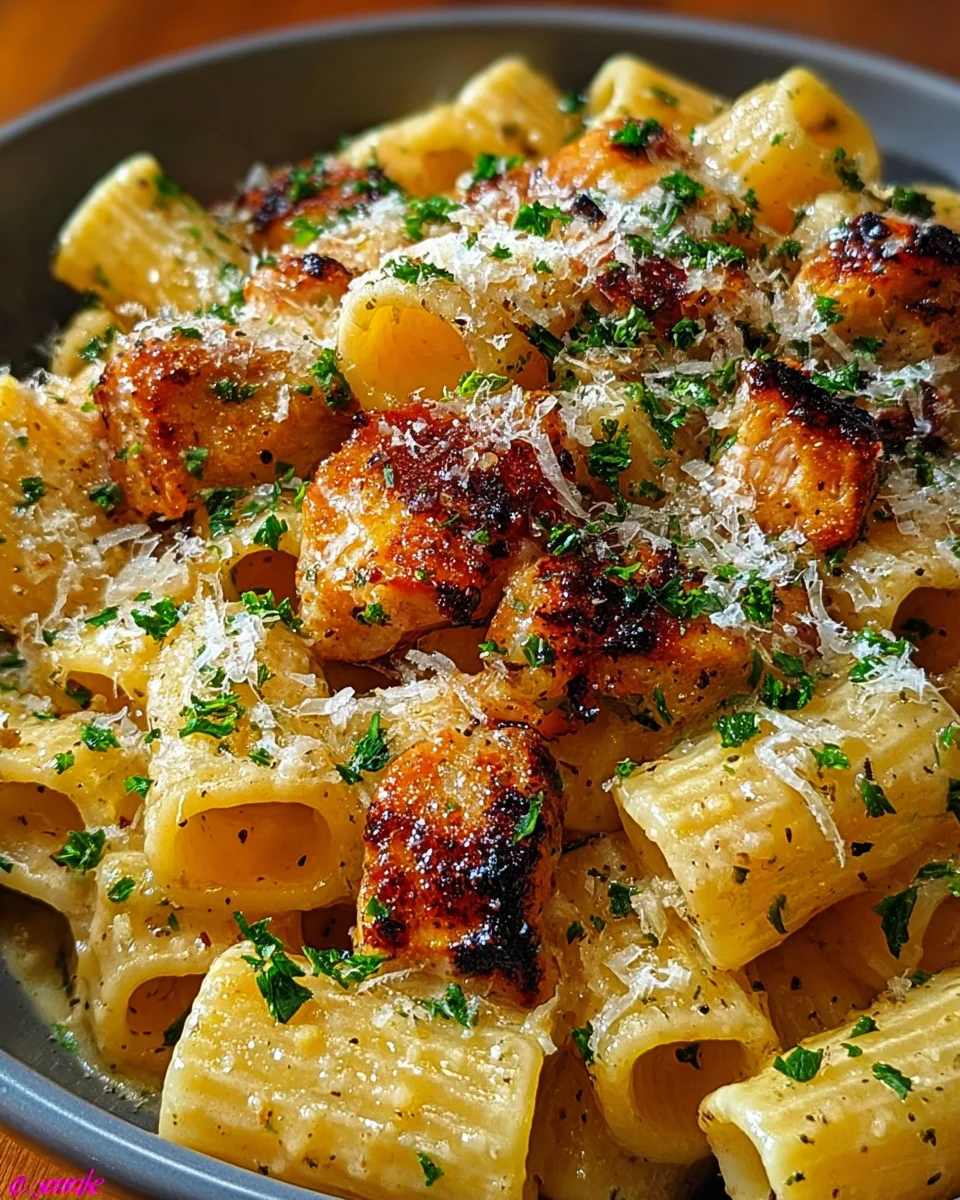 Garlic Butter Chicken with Rigatoni and Parmesan Garlic