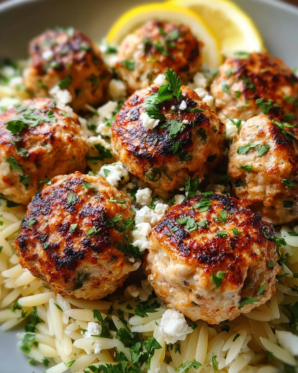 Greek Chicken Meatballs with Lemon Orzo Greek