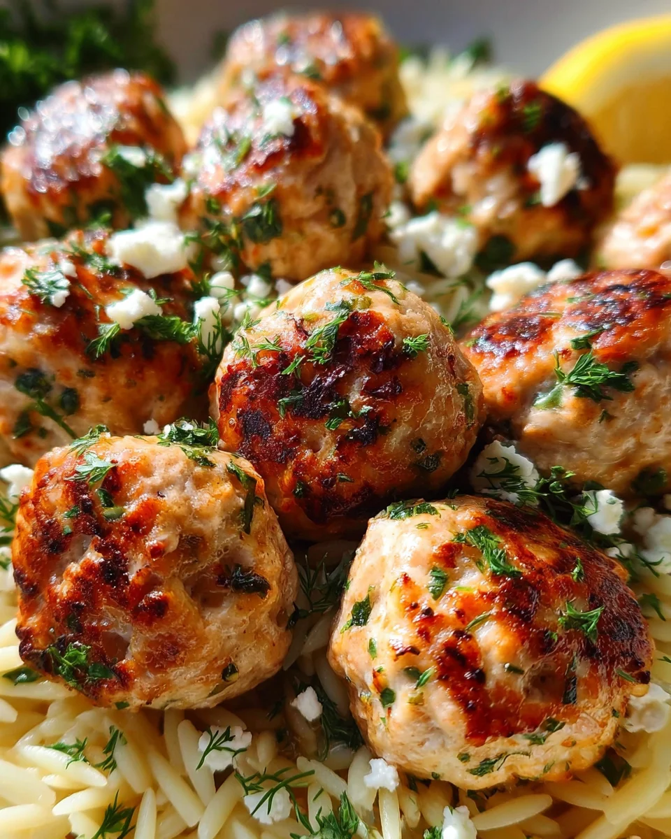 Greek Chicken Meatballs with Lemon Orzo Greek
