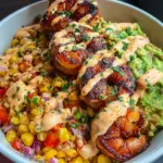 Grilled Shrimp Bowl with Avocado, Corn Salsa & Creamy Sauce Grilled Shrimp Bowl with Avocado, Corn Salsa & Creamy Sauce