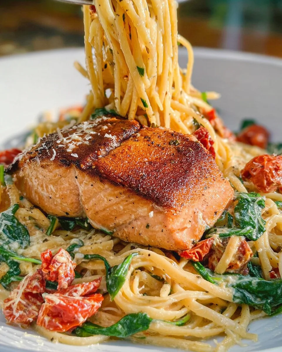Healthy & Creamy Tuscan Salmon Pasta