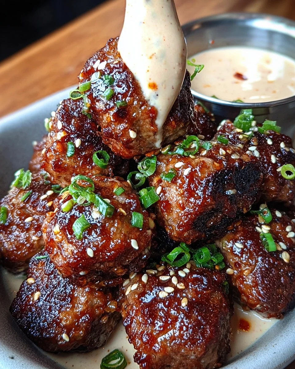 Korean BBQ Meatballs with Spicy Mayo Dip Korean BBQ Meatballs with Spicy Mayo Dip