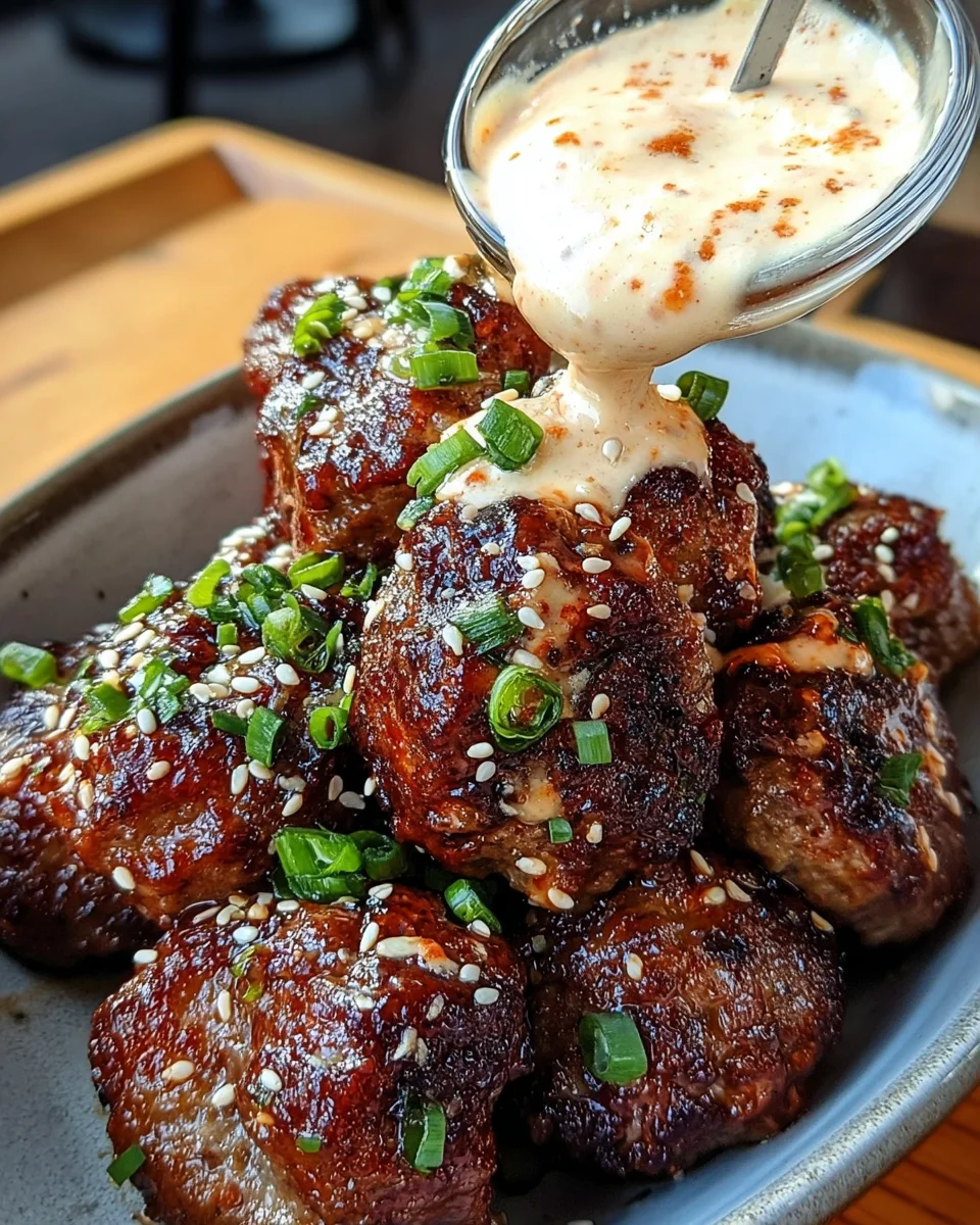 Korean BBQ Meatballs with Spicy Mayo Dip Korean