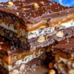 No Bake Crispy Snickers Bars