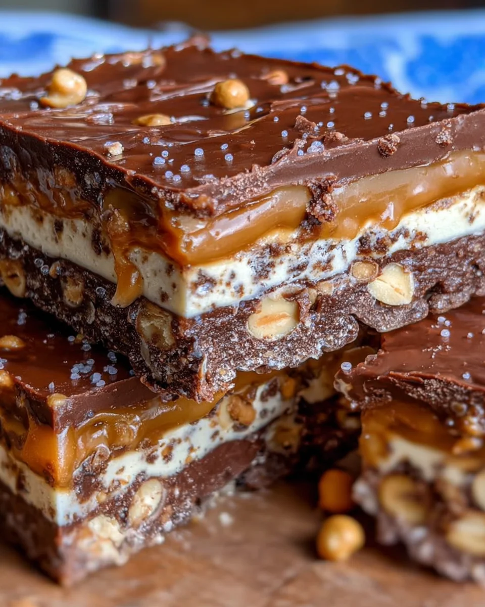 No Bake Crispy Snickers Bars