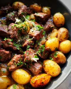 Slow Cooker Garlic Butter Beef Bites & Potatoes