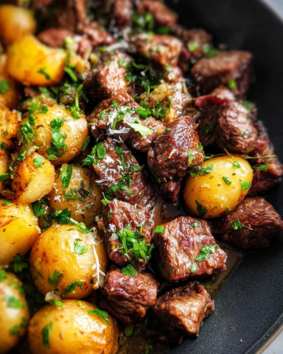 Slow Cooker Garlic Butter Beef Bites & Potatoes Slow
