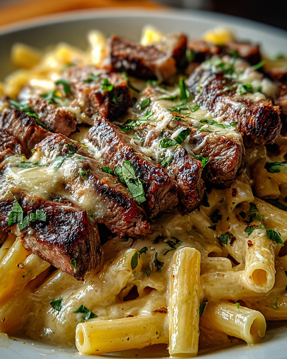 Steak and Creamy Garlic Parmesan Pasta 18 Steak