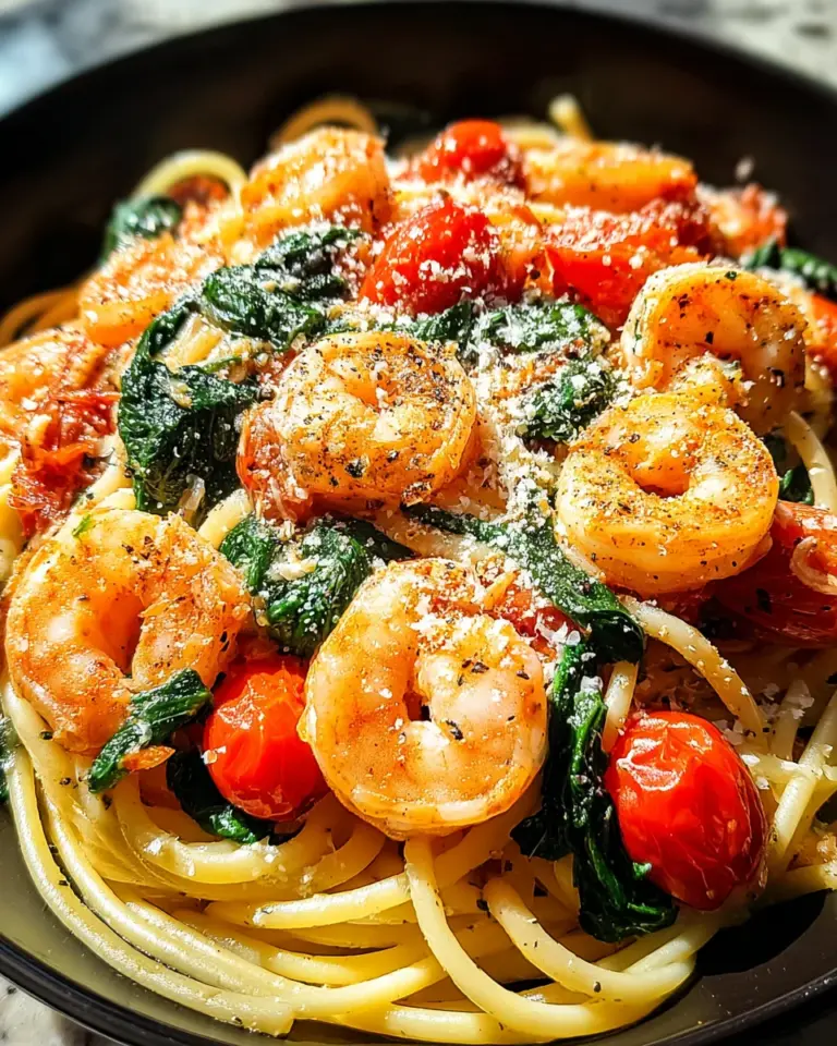 Tomato Spinach Shrimp Pasta