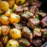 Slow Cooker Garlic Butter Beef Bites & Potatoes